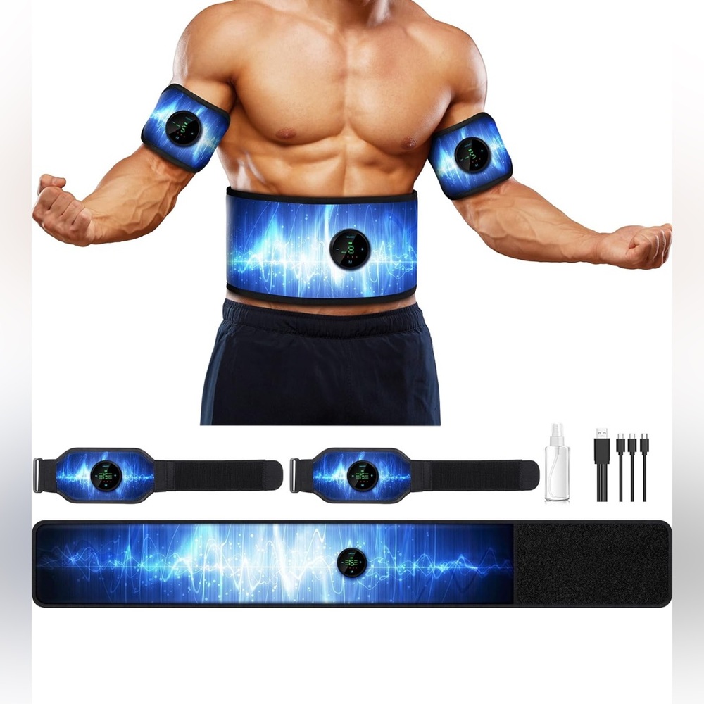 Rechargeable Blue Muscle Stimulator Belt and Arm Bands